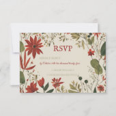 セージ素朴グリーン&バーガンディーレッドフローラ秋 出欠カード (正面)