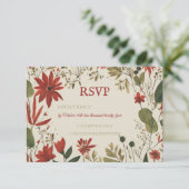 セージ素朴グリーン&バーガンディーレッドフローラ秋 出欠カード (スタンド正面)