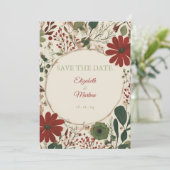 セージ素朴グリーン&バーガンディーレッドフローラ秋 招待状 (スタンド正面)