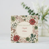 セージ素朴グリーン&バーガンディーレッドフローラ秋 招待状 (スタンド正面)