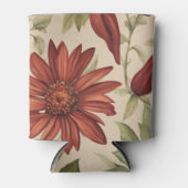 セージ素朴グリーン&バーガンディーレッドフローラ秋 缶クーラー (正面)