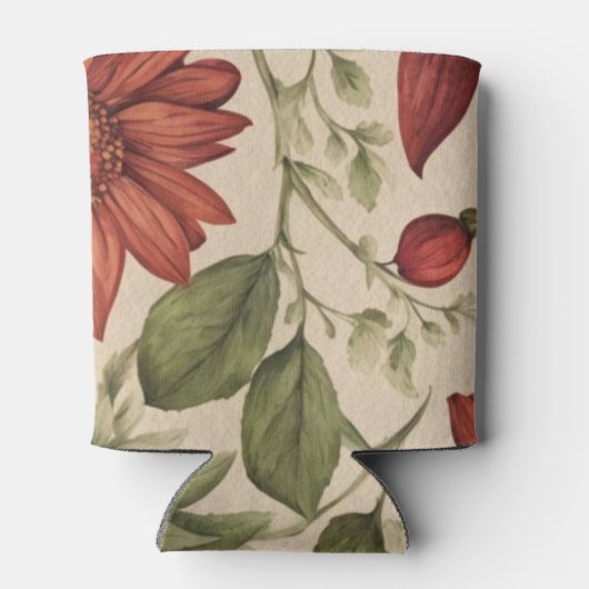 セージ素朴グリーン&バーガンディーレッドフローラ秋 缶クーラー (裏面)