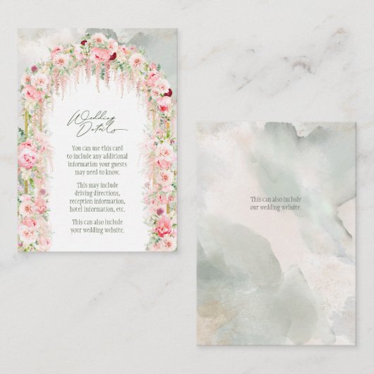 セージ素朴グリーン、ピンクフローラアー結婚チの詳細 エンクロージャーカード (正面/裏面)