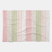 セージ素朴グリーン&ピンクフローラウッドコテージシック キッチンタオル (横)