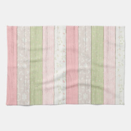セージ素朴グリーン&ピンクフローラウッドコテージシック キッチンタオル