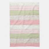 セージ素朴グリーン&ピンクフローラウッドコテージシック キッチンタオル (縦)