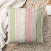 セージ素朴グリーン&ピンクフローラウッドコテージシック クッション (ブランケット)