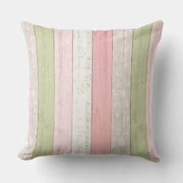 セージ素朴グリーン&ピンクフローラウッドコテージシック クッション