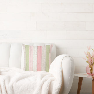 セージ素朴グリーン&ピンクフローラウッドコテージシック クッション