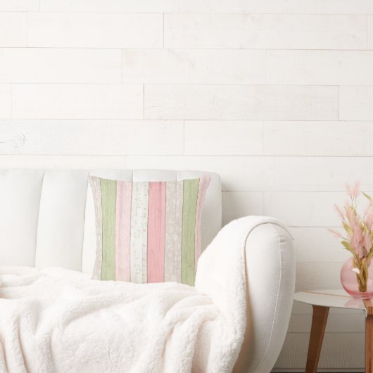 セージ素朴グリーン&ピンクフローラウッドコテージシック クッション (ソファ)