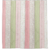 セージ素朴グリーン&ピンクフローラウッドコテージシック シャワーカーテン (正面)