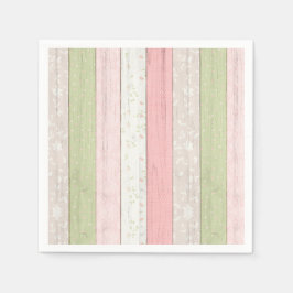 セージ素朴グリーン&ピンクフローラウッドコテージシック スタンダードカクテルナプキン