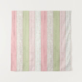 セージ素朴グリーン&ピンクフローラウッドコテージシック タペストリー (正面)