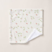 セージ素朴グリーン&ピンクフローラウッドコテージシック バスタオルセット (ウォッシュタオル)