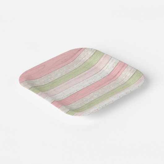 セージ素朴グリーン&ピンクフローラウッドコテージシック ペーパープレート (傾斜あり)