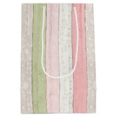 セージ素朴グリーン&ピンクフローラウッドコテージシック ミディアムペーパーバッグ (裏面)