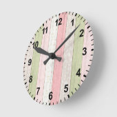 セージ素朴グリーン&ピンクフローラウッドコテージシック ラウンド壁時計 (傾斜)