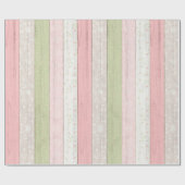 セージ素朴グリーン&ピンクフローラウッドコテージシック ラッピングペーパー (フラット)