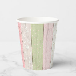 セージ素朴グリーン&ピンクフローラウッドコテージシック 紙コップ