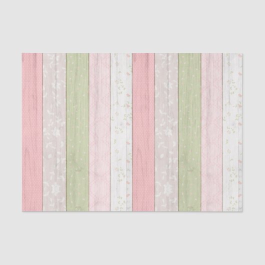 セージ素朴グリーン&ピンクフローラウッドコテージシック 薄葉紙 (正面)