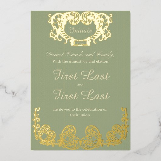 セージ素朴グ王室のリー結婚のフォイル招待状 箔招待状 (正面)