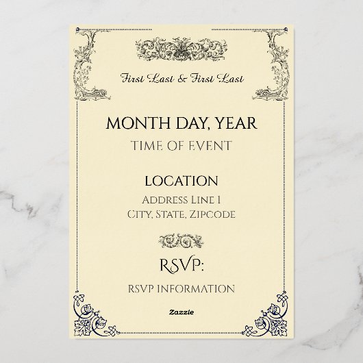 セージ素朴グ王室のリー結婚のフォイル招待状 箔招待状 (裏面)