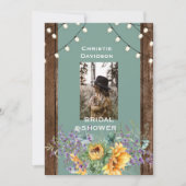 セージ素朴サンフラワーフォトライトブライダルシャワー 招待状 (正面)