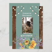 セージ素朴サンフラワーフォトライトブライダルシャワー 招待状 (正面/裏面)