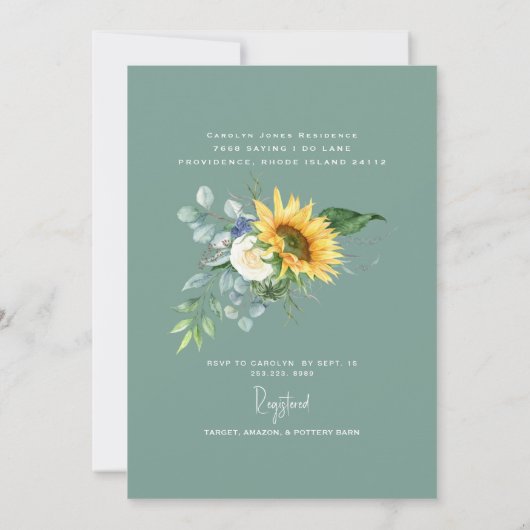 セージ素朴ヒマワリブライダルシャワー 招待状 (裏面)