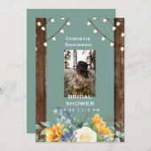 セージ素朴ヒマワリブライダルシャワー 招待状 (正面/裏面)