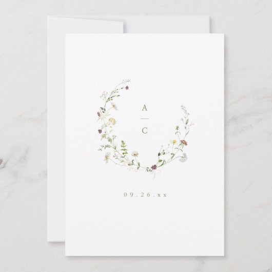 セージ素朴ワイルドフラワー結婚ボホの詳細カード 招待状 (裏面)