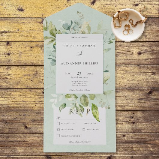 セージ素朴自然の緑の夕食 オールインワン招待状