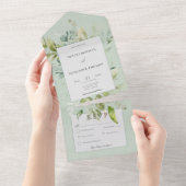 セージ素朴自然の緑の夕食 オールインワン招待状 (貼ってはがせる)