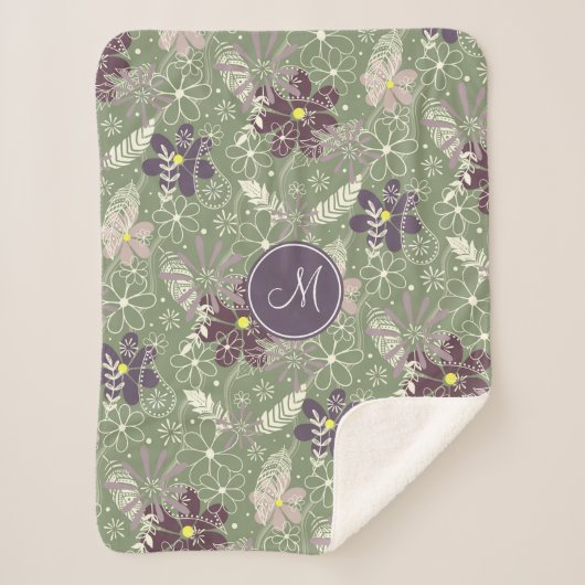 セージ紫の梅薄紫羽花 シェルパブランケット (正面)
