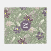 セージ紫の梅薄紫羽花 フリースブランケット (正面(横))