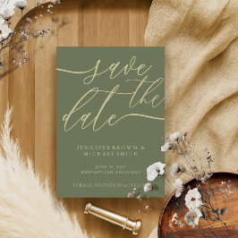 セージ結婚と金ゴールドのカスタム写真書 セーブザデート