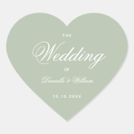 セージ結婚の緑のハート白エレガント書 ハートシール