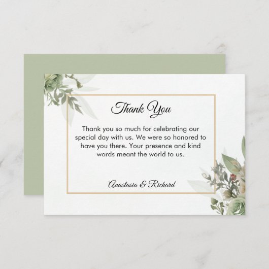 セージ結婚の色合い サンキューカード (正面/裏面)