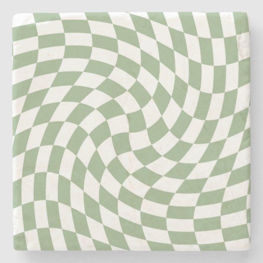 セージ結婚グリーンのコレクシ市松模様にョン ストーンコースター (正面)
