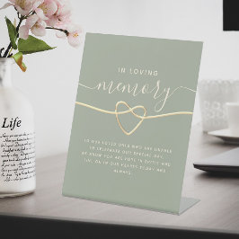 セージ結婚グリーンの金ゴールドハート付きメモリアル標識 台座サイン