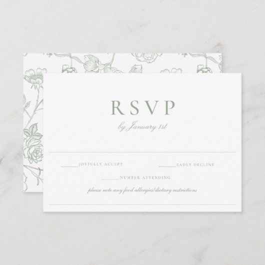 セージ結婚グリーン食品アレルギーダイエット制限 出欠カード (正面/裏面)