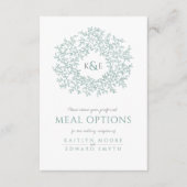 セージ結婚グレイ葉モノグラムの食事オプション エンクロージャーカード (正面)