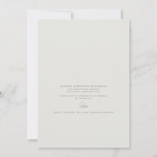 セージ結婚ズドレスブライダルシャワー 招待状 (裏面)