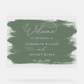 セージ結婚ブラシストロークのウェルカムサイン アクリルサイン (正面)