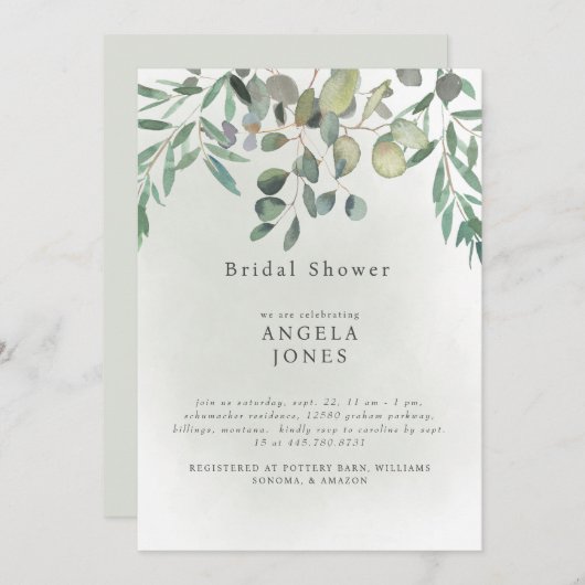 セージ結婚ユーカリブライダルシャワー 招待状 (正面/裏面)
