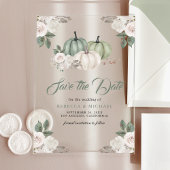 セージ緑かぼちゃのフローラ結婚式の日付を保存 アクリル招待状