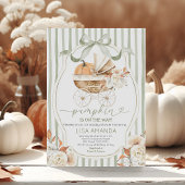 セージ緑かぼちゃベビーカーフローラベビーシャワー 招待状