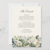 セージ緑とアイボリー花結婚の詳細カード 招待状 (正面)