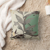 セージ緑とアイボリー芸術的抽象芸術水彩 クッション (ブランケット)