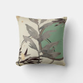 セージ緑とアイボリー芸術的抽象芸術水彩 クッション (正面)